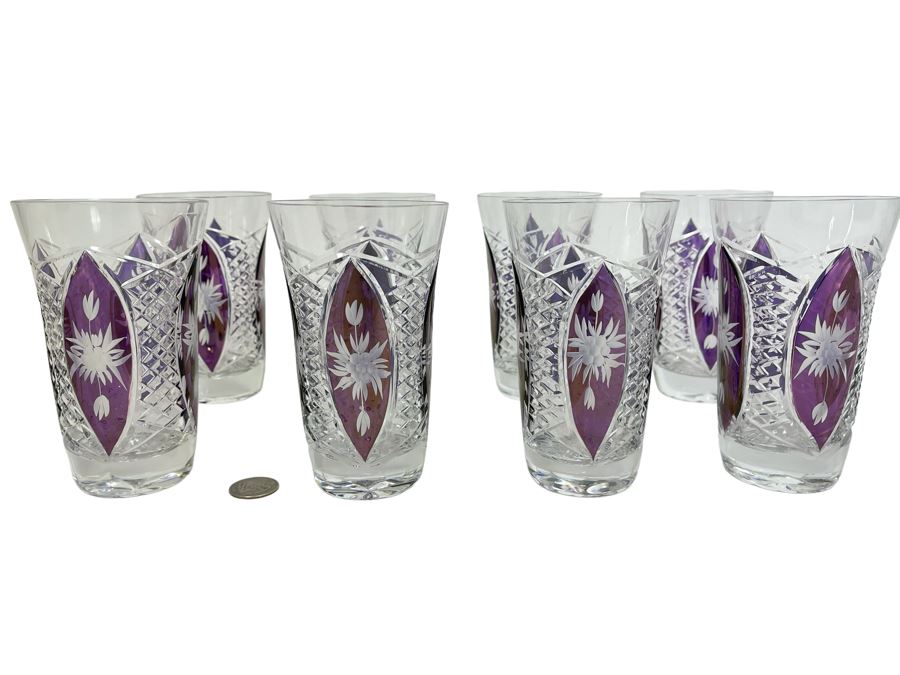 Eight Vintage Cut Crystal Glasses 5.5H [Photo 1]