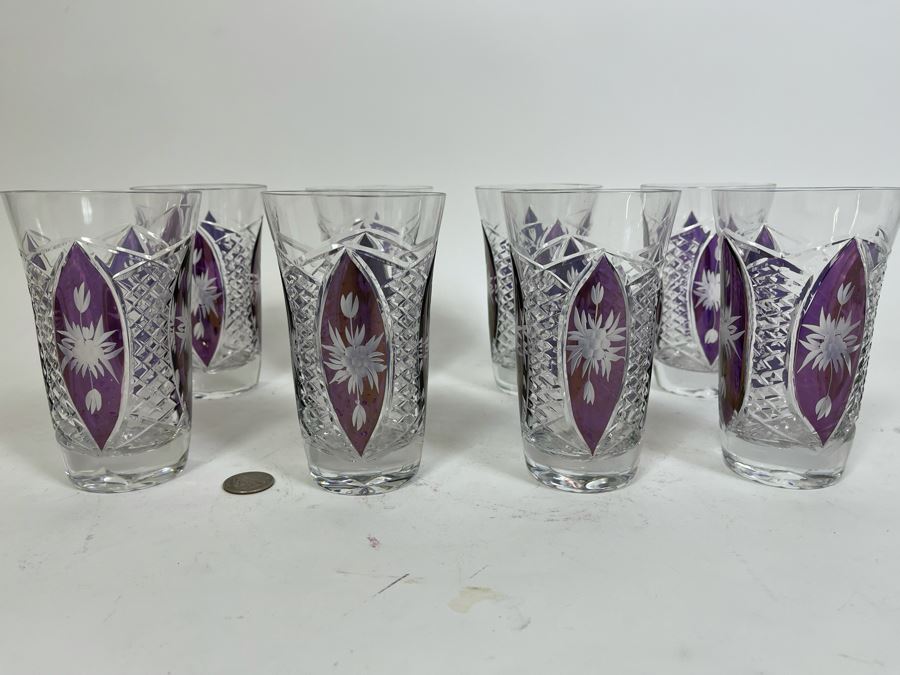 Eight Vintage Cut Crystal Glasses 5.5H