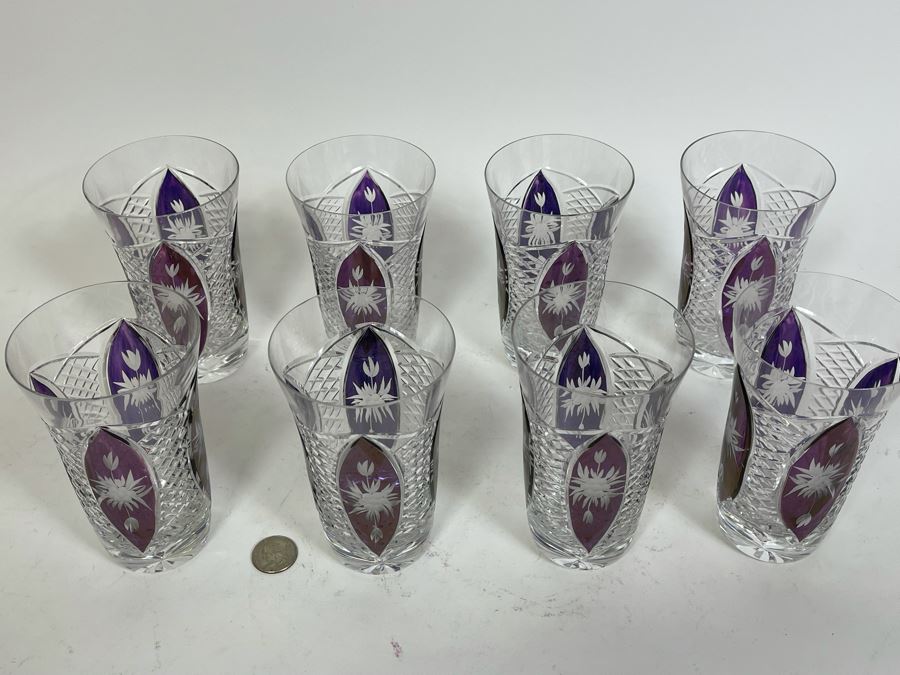 Eight Vintage Cut Crystal Glasses 5.5H