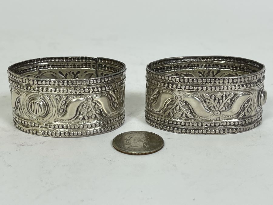 Vintage Pure Silver Repousse Napkin Rings 60g Melt Value $44 [Photo 3]
