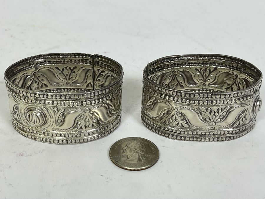 Vintage Pure Silver Repousse Napkin Rings 60g Melt Value $44 [Photo 4]