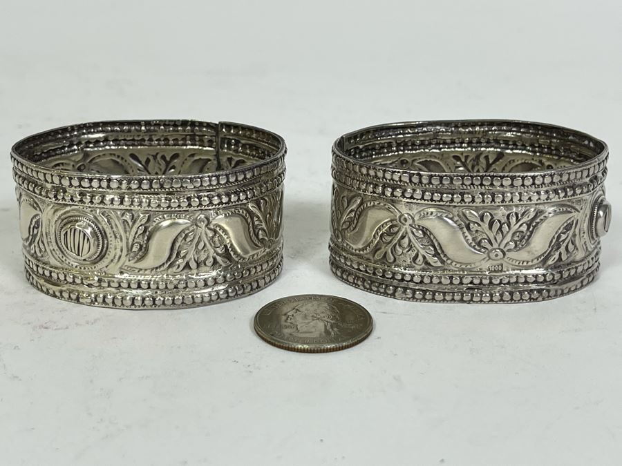 Vintage Pure Silver Repousse Napkin Rings 60g Melt Value $44 [Photo 2]