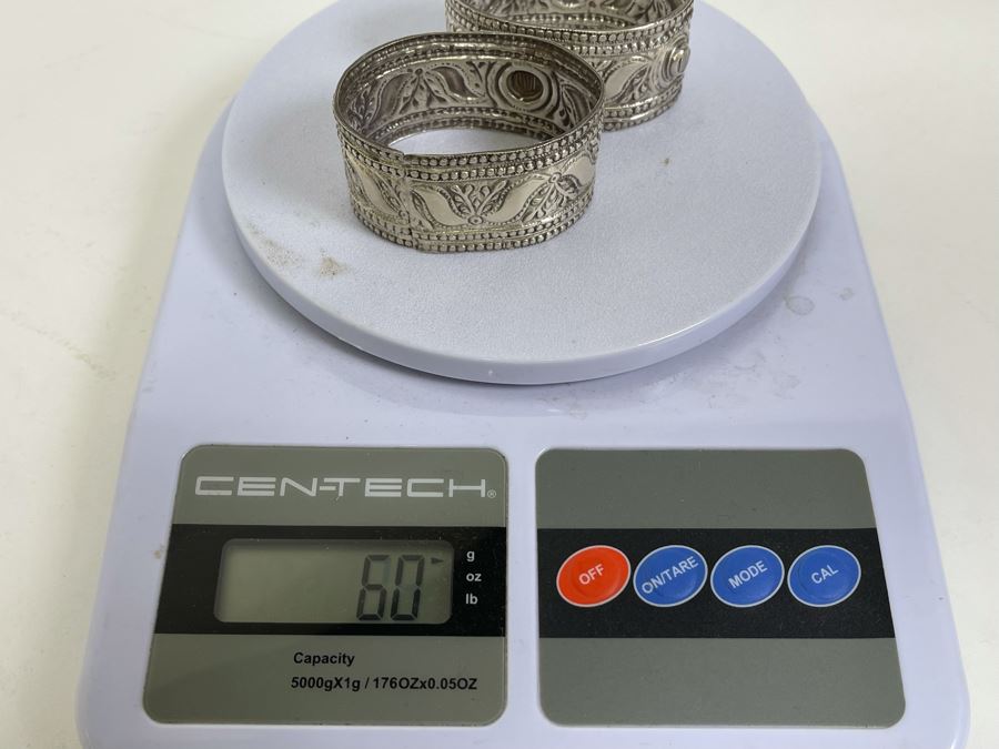 Vintage Pure Silver Repousse Napkin Rings 60g Melt Value $44 [Photo 7]