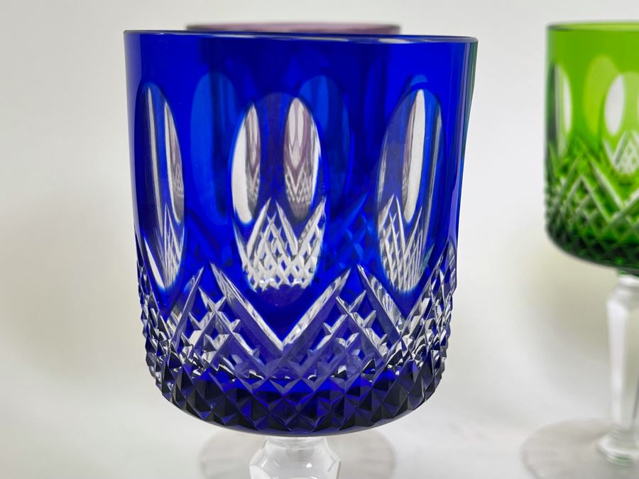 Six Bohemian Colored Cut Crystal Wine Glasses 7.5H [Photo 7]