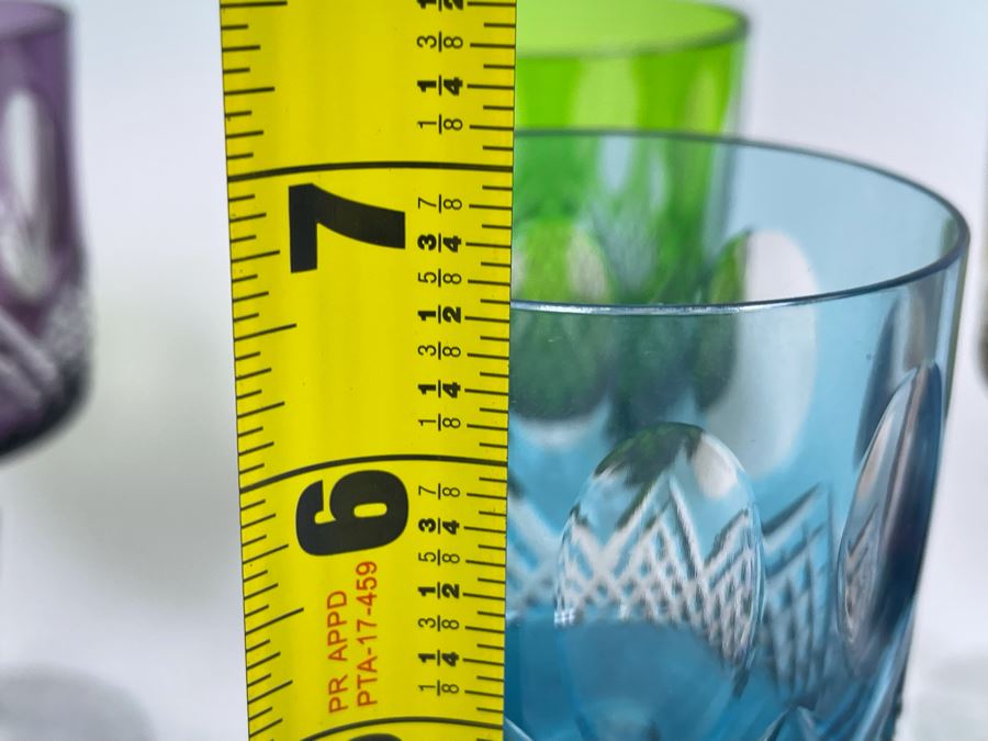 Six Bohemian Colored Cut Crystal Wine Glasses 7.5H [Photo 9]