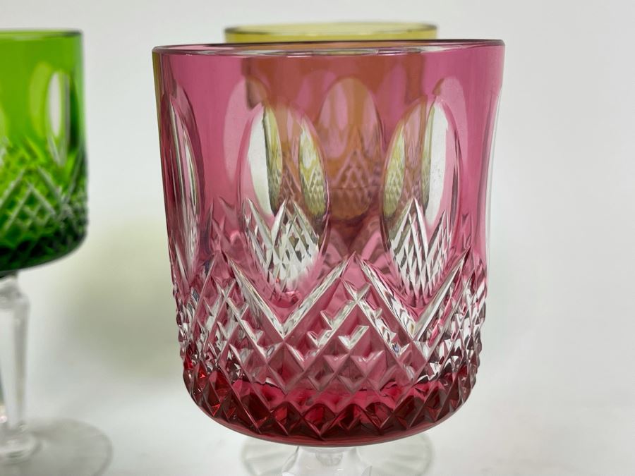 Six Bohemian Colored Cut Crystal Wine Glasses 7.5H [Photo 8]
