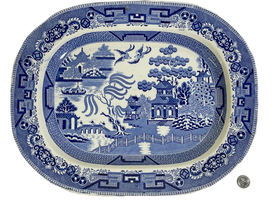 Vintage English Blue & White Platter 17.5 X 14 [Photo 1]