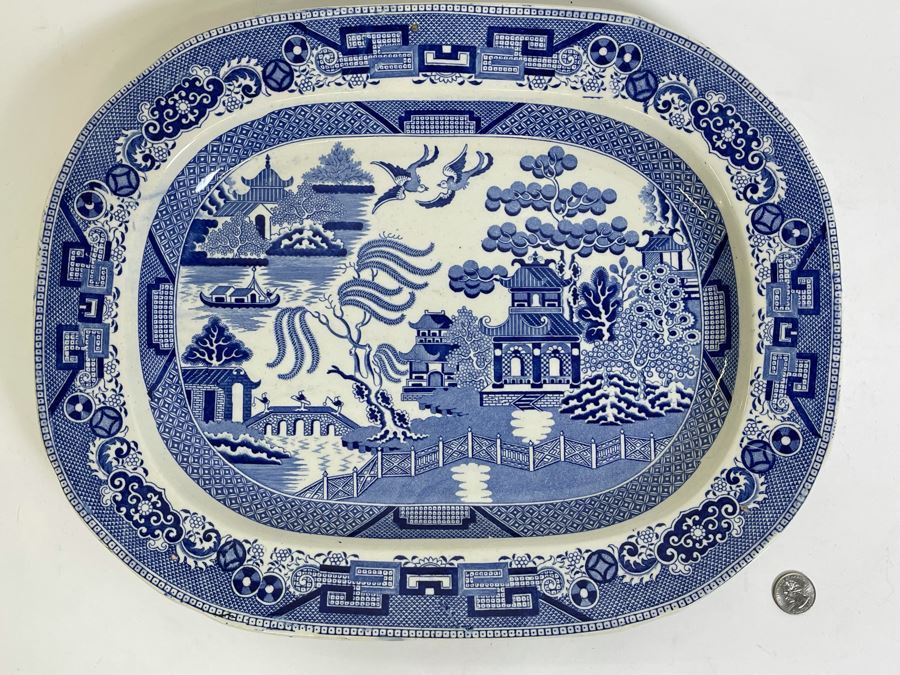 Vintage English Blue & White Platter 17.5 X 14 [Photo 2]