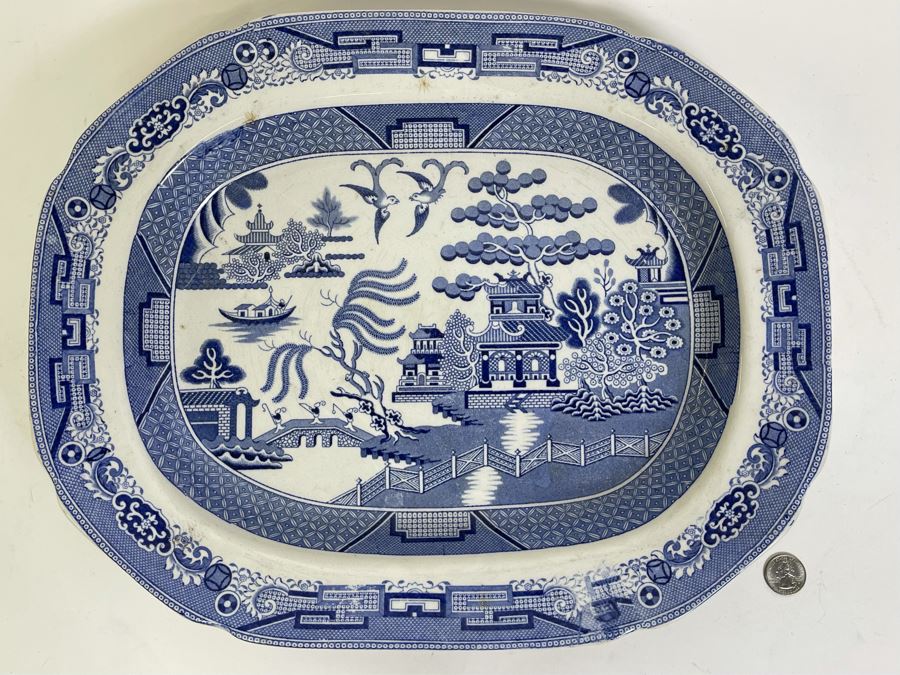 Vintage Blue & White English Platter 17.5 X 14 [Photo 2]