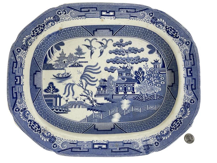 Vintage Blue & White English Platter 17.5 X 14 [Photo 1]