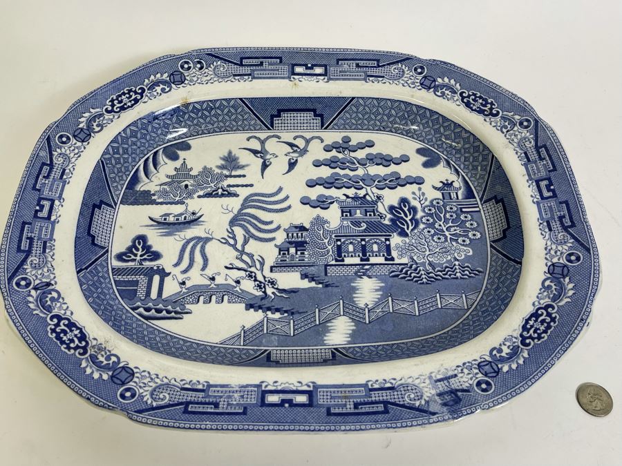 Vintage Blue & White English Platter 17.5 X 14 [Photo 3]