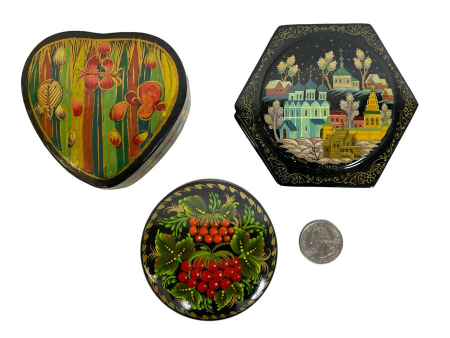 (3) Handpainted Russian / Ukraine Lacquer Boxes [Photo 1]