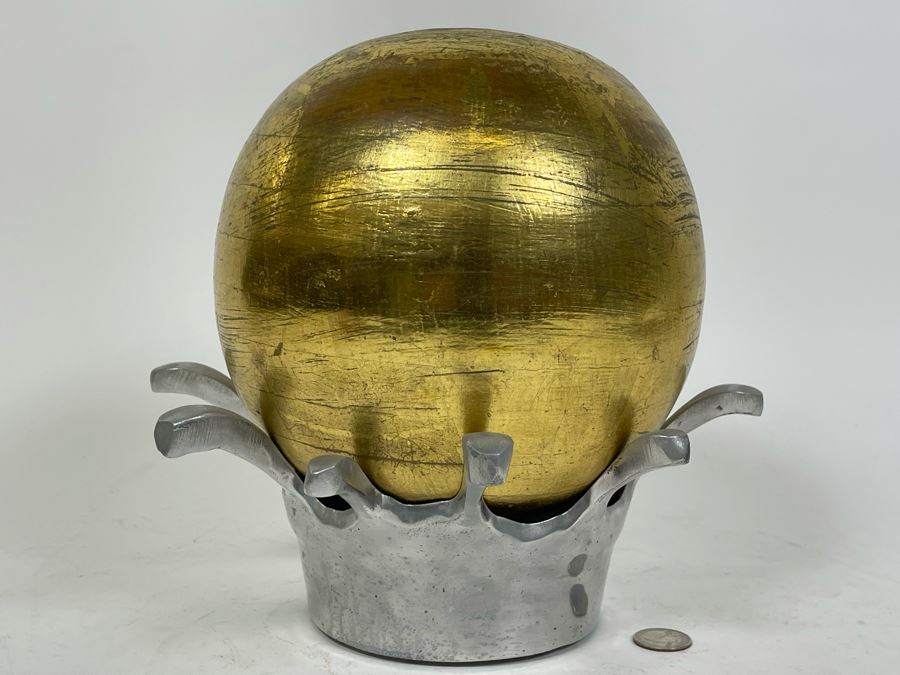 Interesting Sculpture Of A Metal Crown Base Supporting A Gilt Wooden Ball 9W X 10H [Photo 2]