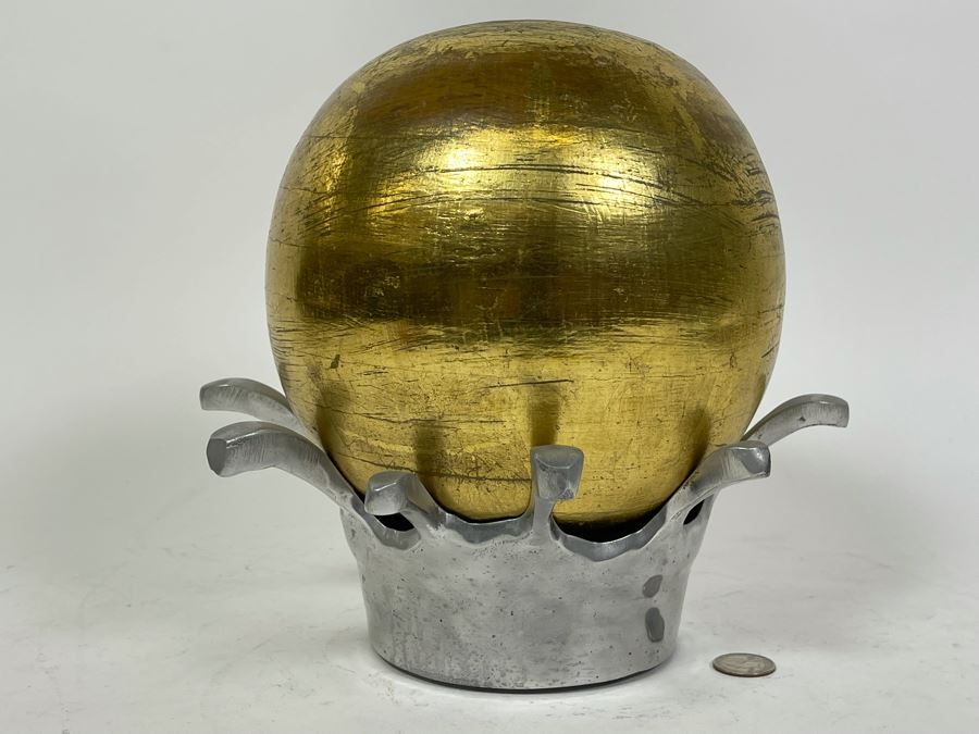 Interesting Sculpture Of A Metal Crown Base Supporting A Gilt Wooden Ball 9W X 10H [Photo 3]