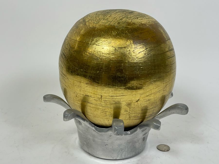 Interesting Sculpture Of A Metal Crown Base Supporting A Gilt Wooden Ball 9W X 10H [Photo 5]