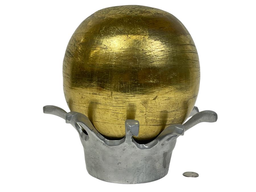 Interesting Sculpture Of A Metal Crown Base Supporting A Gilt Wooden Ball 9W X 10H [Photo 1]