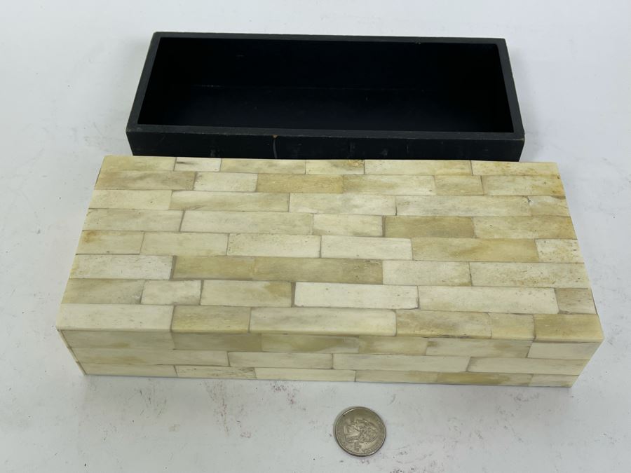 Etched Brass Plate With Peacock Design From India 13.5R And Mosiac Bone Box 9.75W X 4.5D X 2H [Photo 8]