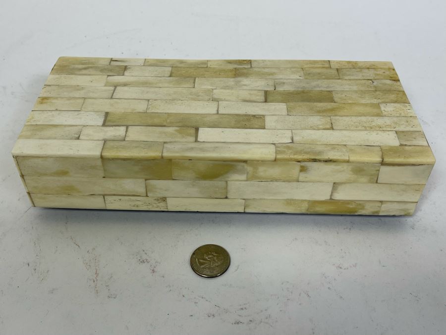 Etched Brass Plate With Peacock Design From India 13.5R And Mosiac Bone Box 9.75W X 4.5D X 2H [Photo 7]