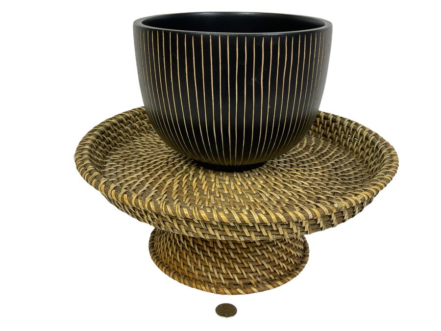 Decorative Bowl 8W X 6.5H With Woven Footed Stand 15W X 6H [Photo 1]