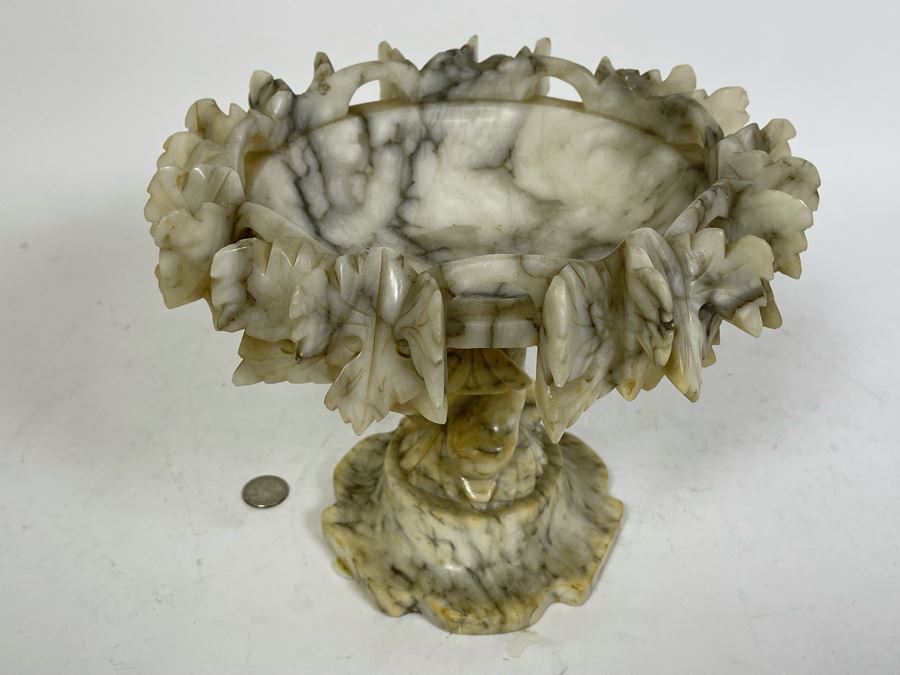 Carved alabaster compote 10w x 9h