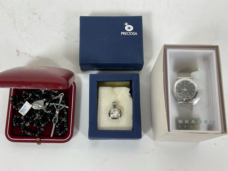 Sterling Silver Pendant, Skagen Denmark Ladies Watch And Italian Rosary [Photo 3]