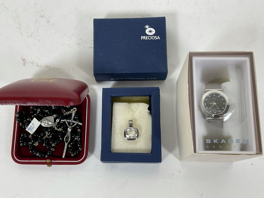 Sterling Silver Pendant, Skagen Denmark Ladies Watch And Italian Rosary [Photo 2]