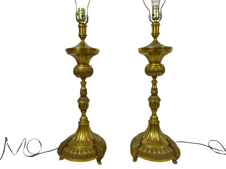 Pair Of Vintage Gilt Metal Table Lamps 36H