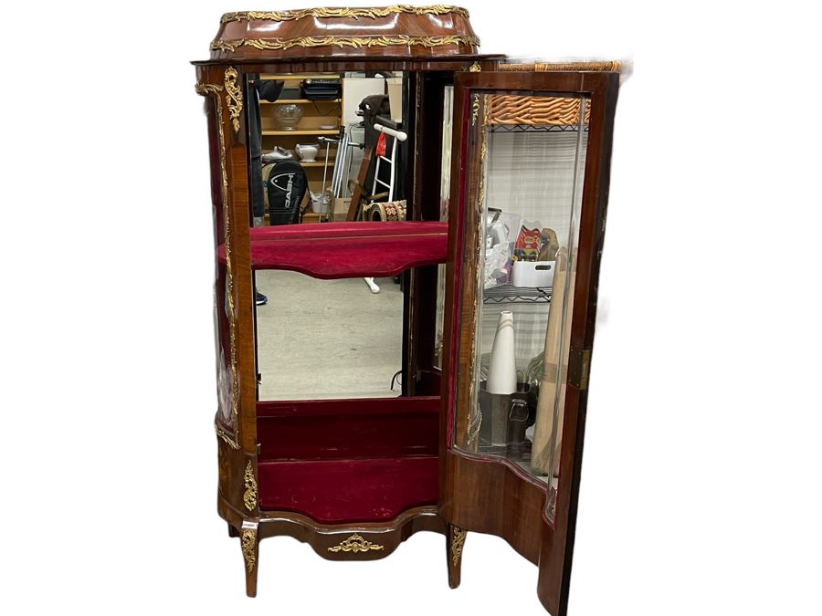 Vintage French Marquetry Serpentine Vitrine Display Cabinet 34W X 19D X 64H [Photo 2]