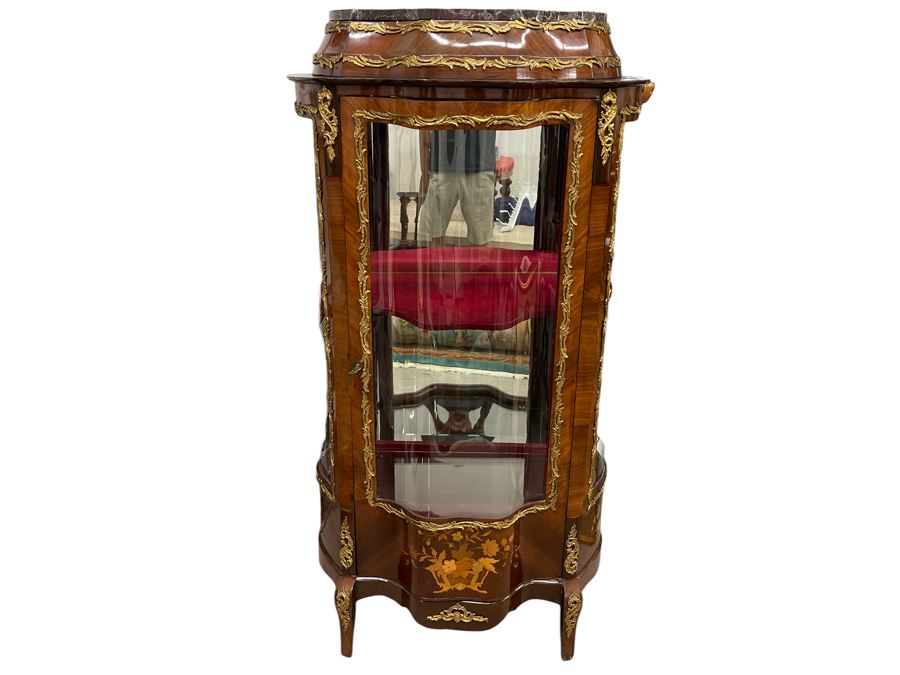 Vintage French Marquetry Serpentine Vitrine Display Cabinet 34W X 19D X 64H [Photo 9]