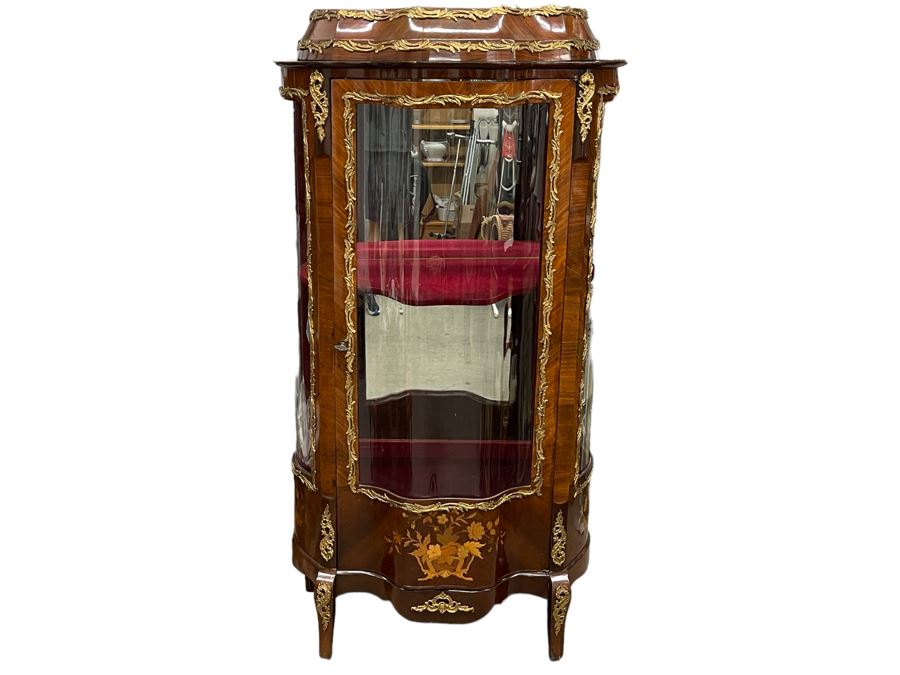 Vintage French Marquetry Serpentine Vitrine Display Cabinet 34W X 19D X 64H [Photo 3]