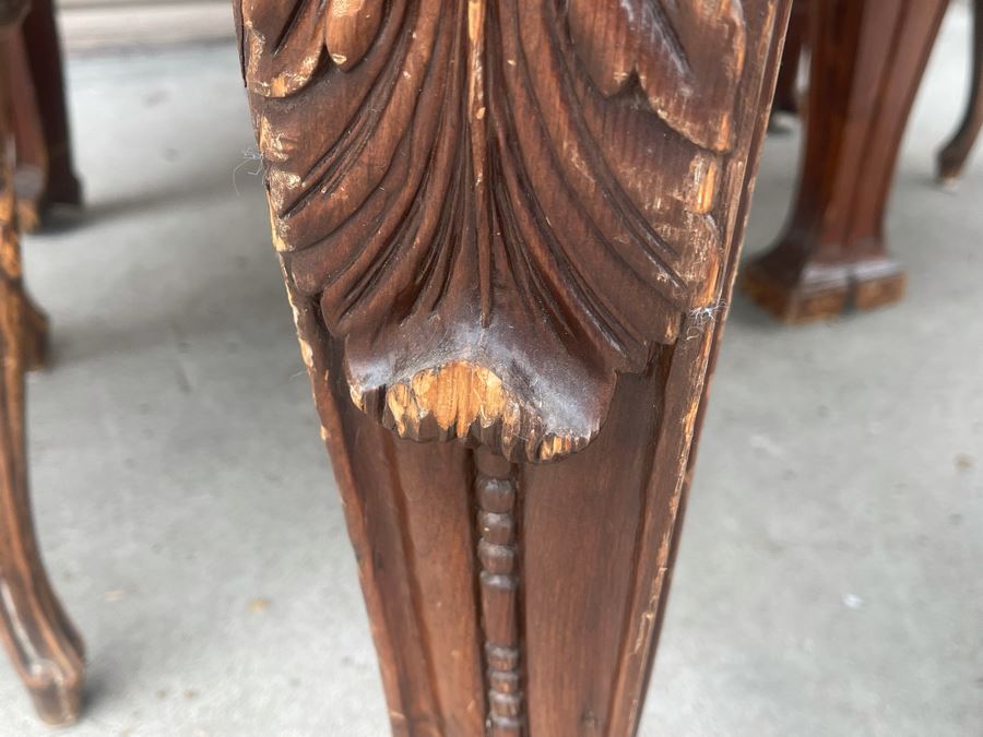 Elegant French Round Tiger Oak Dining Table With Single Leaf And Six Cane Back Chairs Table Is 66W X 94L (With Leaf) X 30H [Photo 30]