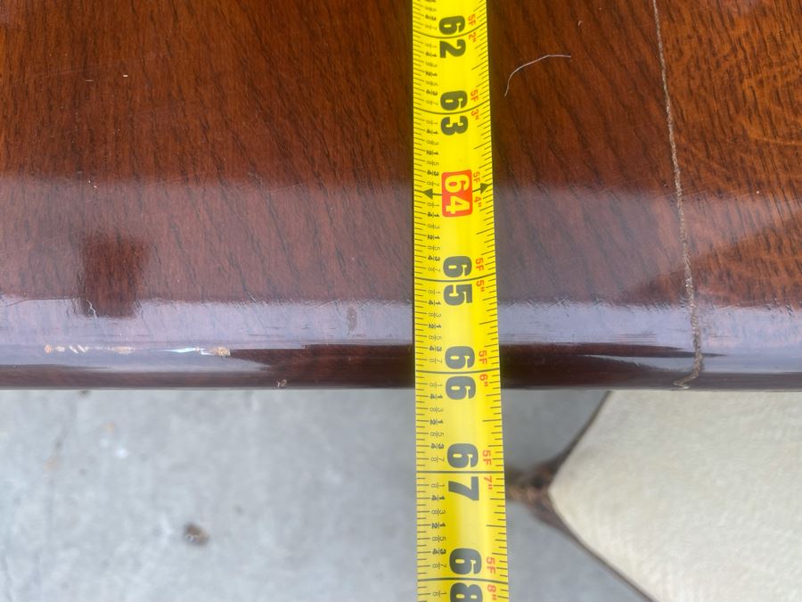 Elegant French Round Tiger Oak Dining Table With Single Leaf And Six Cane Back Chairs Table Is 66W X 94L (With Leaf) X 30H [Photo 20]