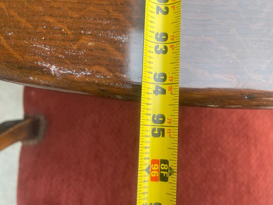 Elegant French Round Tiger Oak Dining Table With Single Leaf And Six Cane Back Chairs Table Is 66W X 94L (With Leaf) X 30H [Photo 21]