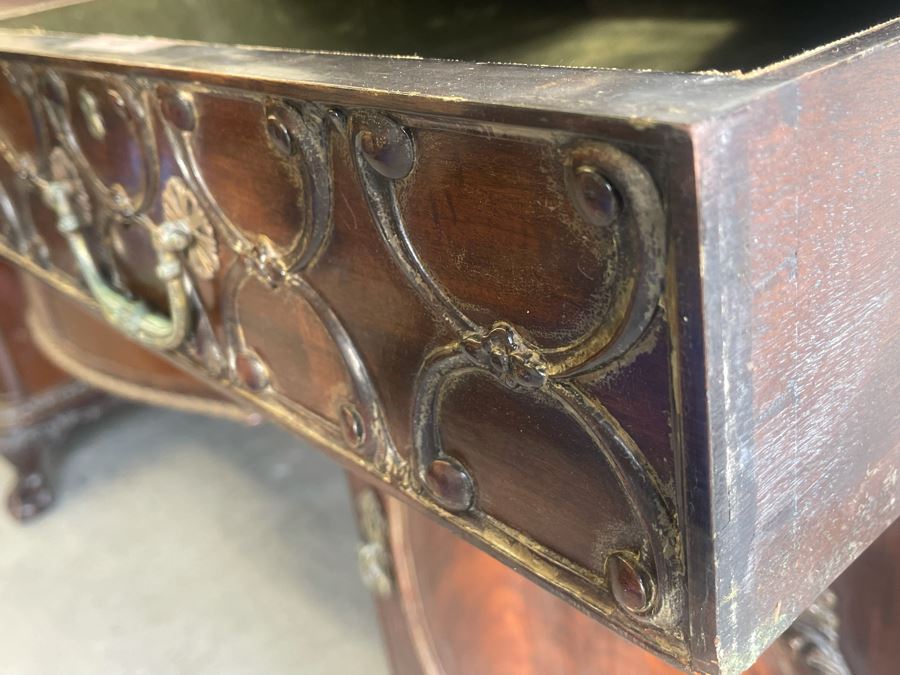 Exquisite Antique Carved Mahogany Wooden Pedestal Sideboard Buffet With Ball And Claw Feet And Felt Lined Silver Storage Compartments (Middle Section Is Supported By Dowels And Needs To Be Screwed In) 95W X 26D X 59H [Photo 21]
