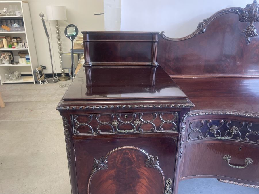 Exquisite Antique Carved Mahogany Wooden Pedestal Sideboard Buffet With Ball And Claw Feet And Felt Lined Silver Storage Compartments (Middle Section Is Supported By Dowels And Needs To Be Screwed In) 95W X 26D X 59H [Photo 16]