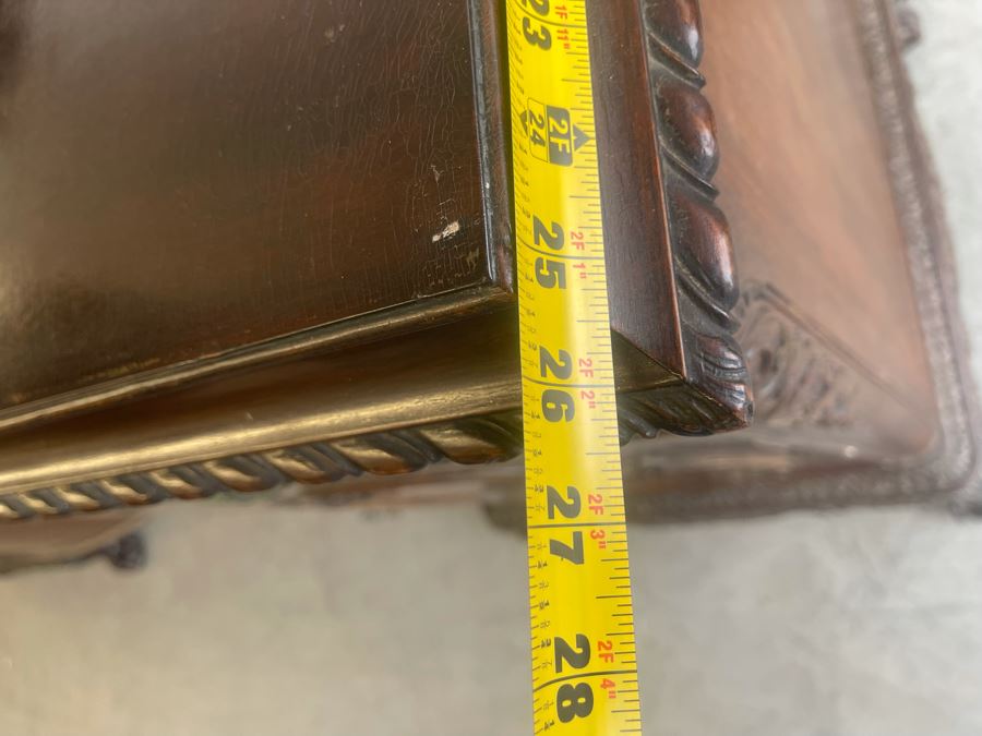 Exquisite Antique Carved Mahogany Wooden Pedestal Sideboard Buffet With Ball And Claw Feet And Felt Lined Silver Storage Compartments (Middle Section Is Supported By Dowels And Needs To Be Screwed In) 95W X 26D X 59H [Photo 33]