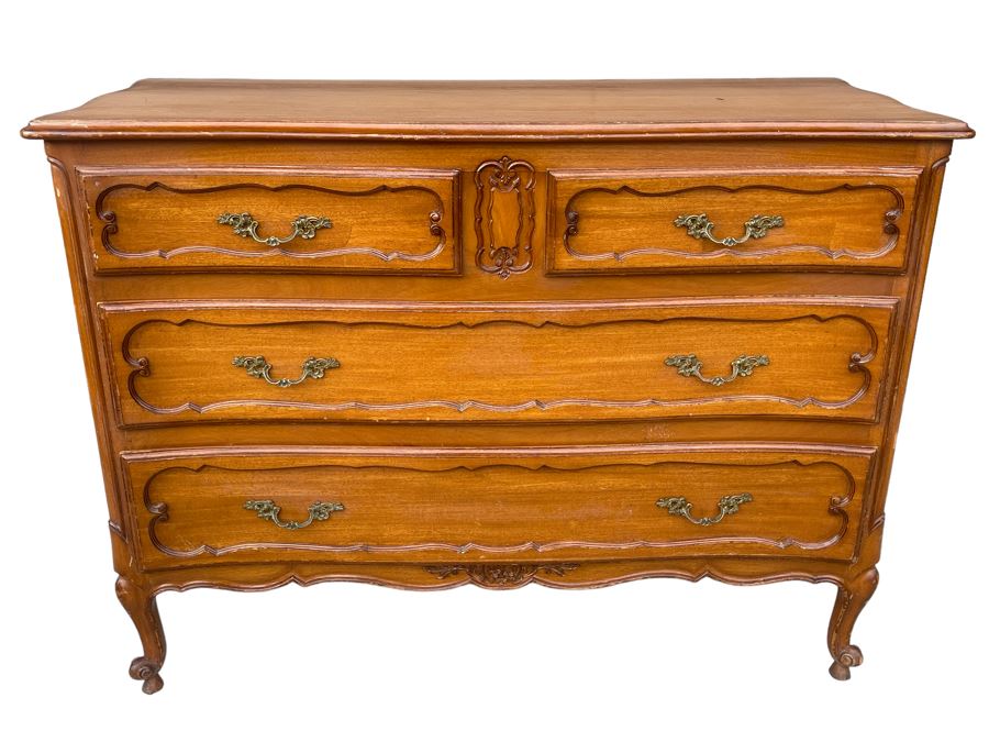 Antique Wooden Serpentine Chest Of Drawers Dresser 44W X 18D X 33.5H [Photo 1]