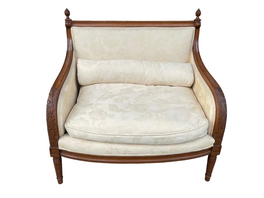 Regal Carved Wooden Armchair With Pinecone Finials [Photo 1]