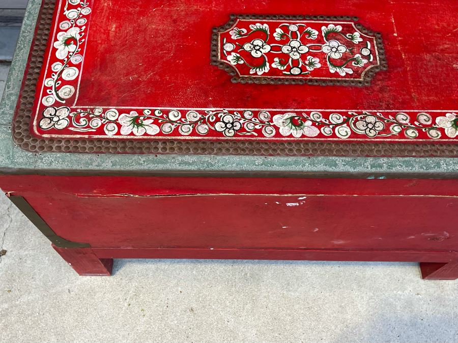 Red Hand Painted Indian Wooden Box With Stand [Photo 11]