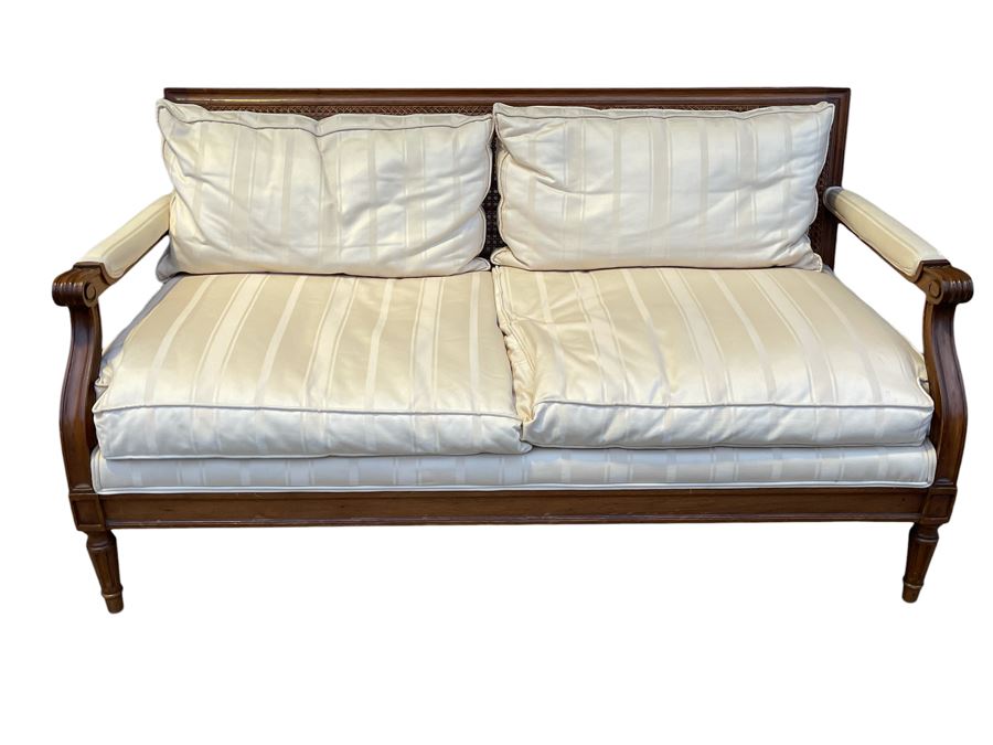 Classy Cane Back Solid Wood Love Seat Sofa 57W X 26D X 31H [Photo 1]