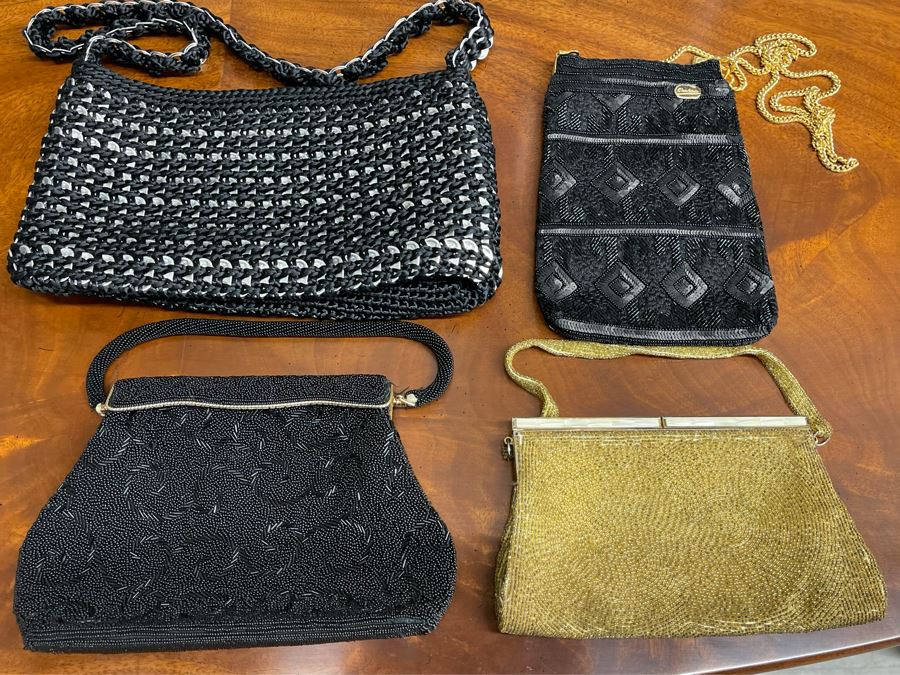 (3) Beaded Purses And (1) Soda Pop Top Tab Handbag