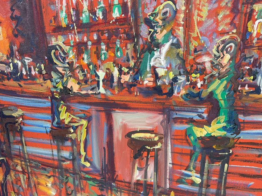 Original Abstract Bar Scene Painting 31 X 39 [Photo 11]
