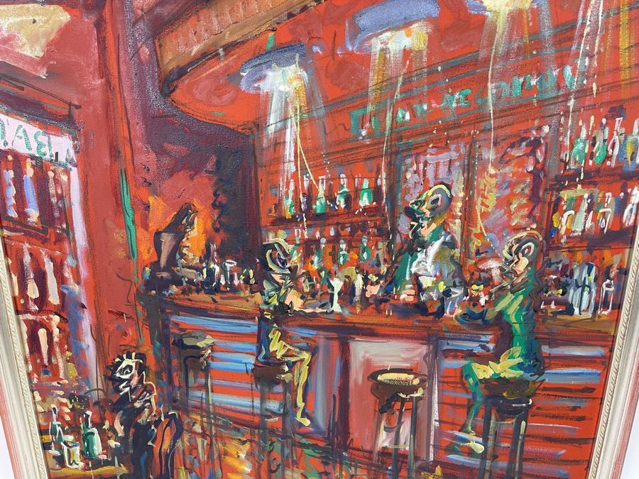 Original Abstract Bar Scene Painting 31 X 39 [Photo 6]