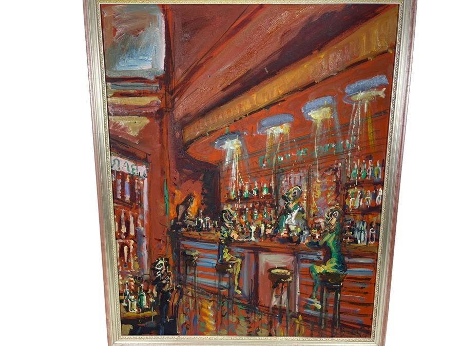 Original Abstract Bar Scene Painting 31 X 39
