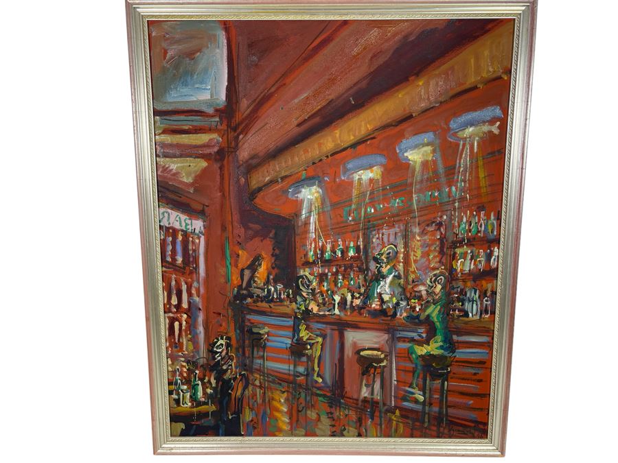 Original Abstract Bar Scene Painting 31 X 39 [Photo 3]