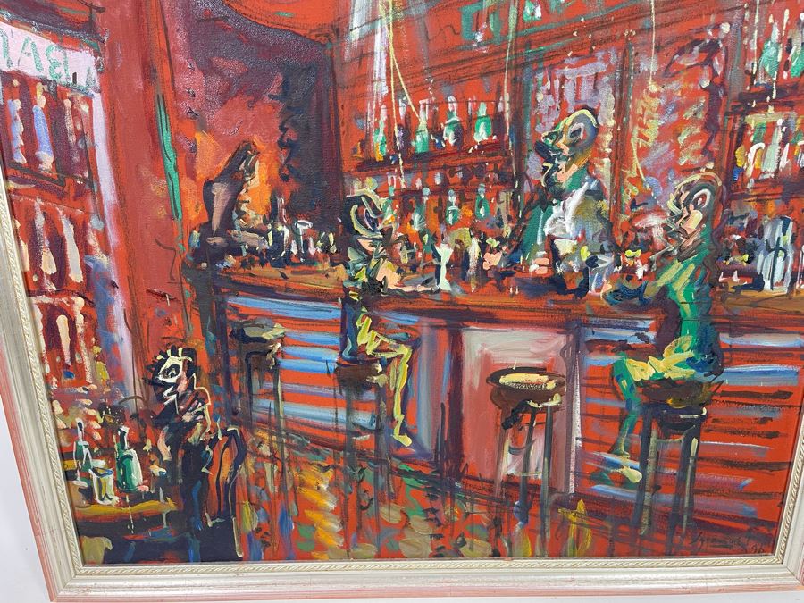 Original Abstract Bar Scene Painting 31 X 39 [Photo 5]