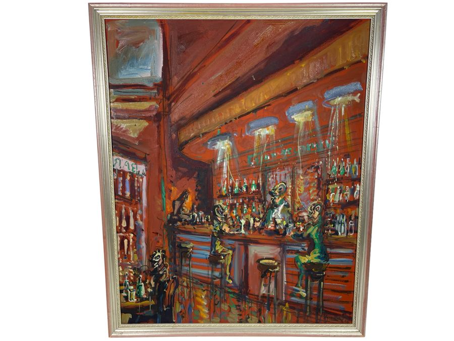 Original Abstract Bar Scene Painting 31 X 39 [Photo 2]
