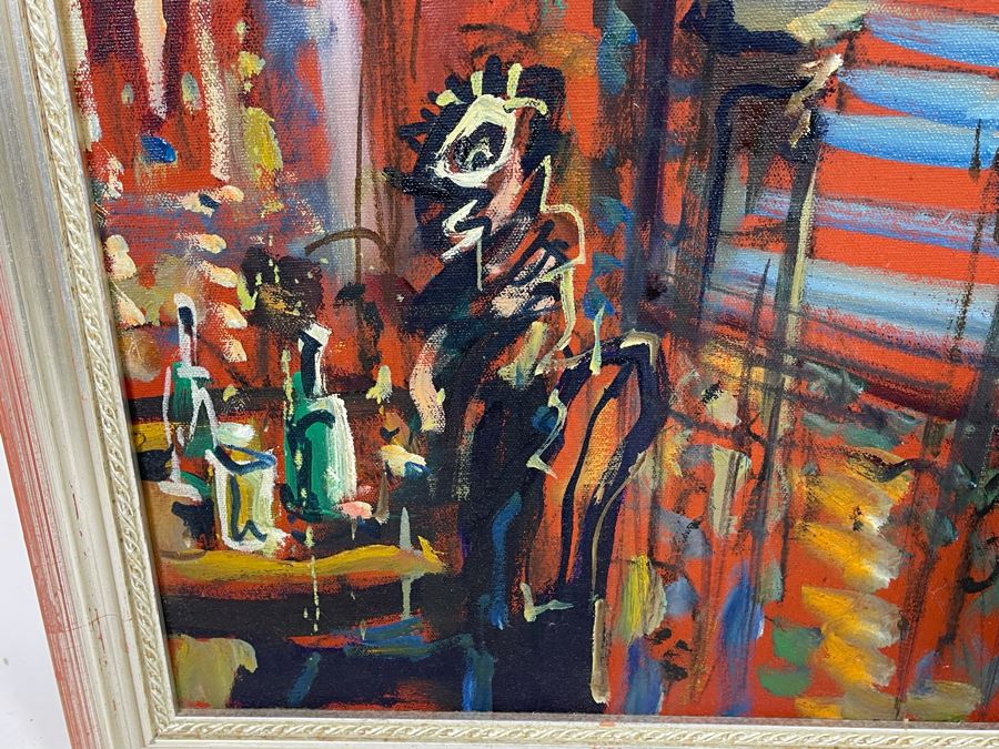 Original Abstract Bar Scene Painting 31 X 39 [Photo 10]