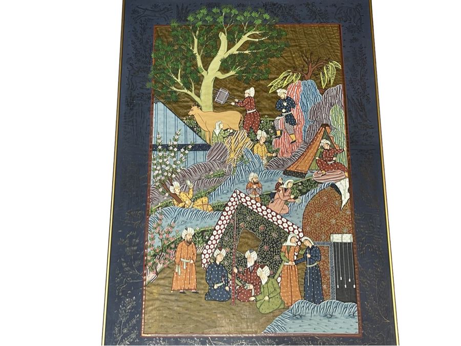 Original Indian Painting On Silk Framed 31 X 44