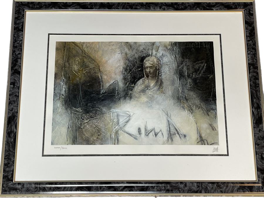 Original Commissioned Artwork By J Hall Titled Woman / Roma 25 X 17 Framed 38 X 30 [Photo 2]